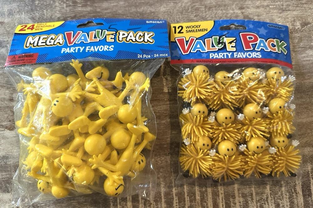 Vintage Amscan 2000's Y2K Party Supplies Yellow Smiley Face Figures 36 Total